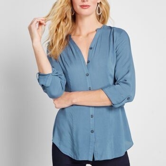 Modcloth Tops - Modcloth Slate Blue Button-Down Shirt